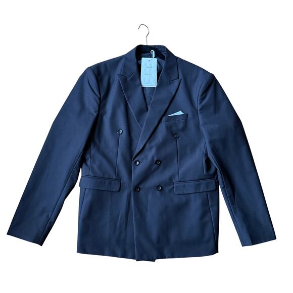 Men’s Mogu Black Double Breasted Suit Jacket Blazer Notched Lapel Size 42 NWT - Picture 3 of 14